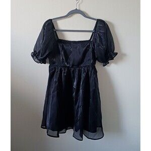 Thirty Thirty Babydoll Dress Girls‎ Black Metallic Puff Sleeve Size L